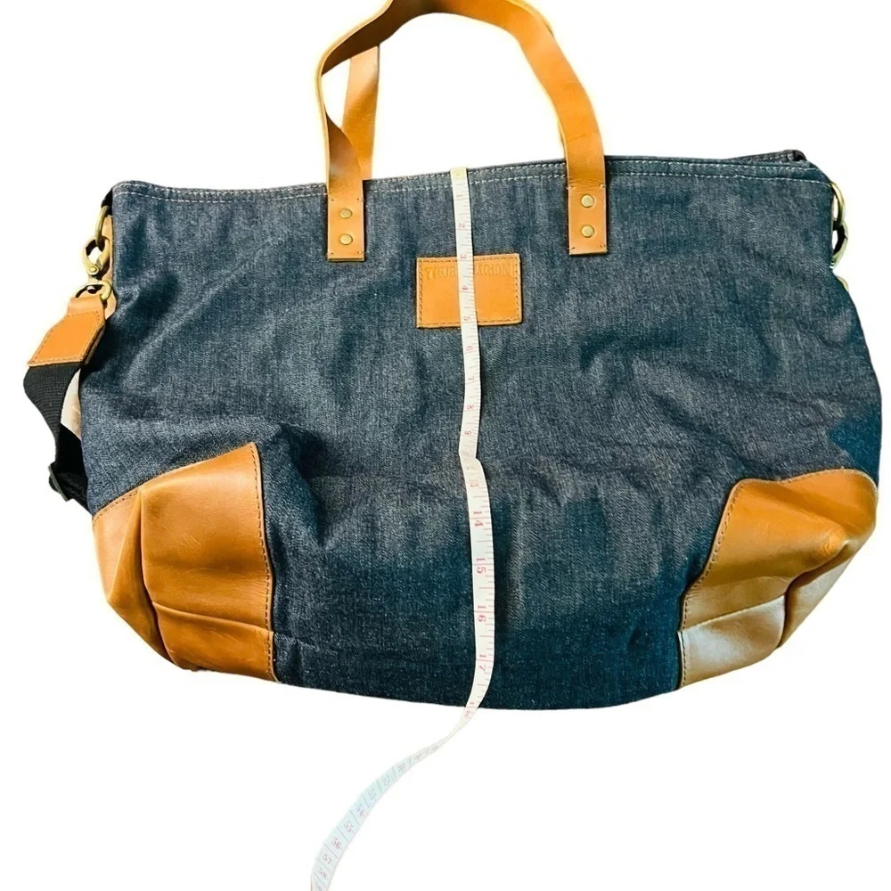 TRUE RELIGION UNISEX DENIM AND LEATHER TRAVEL BAG
